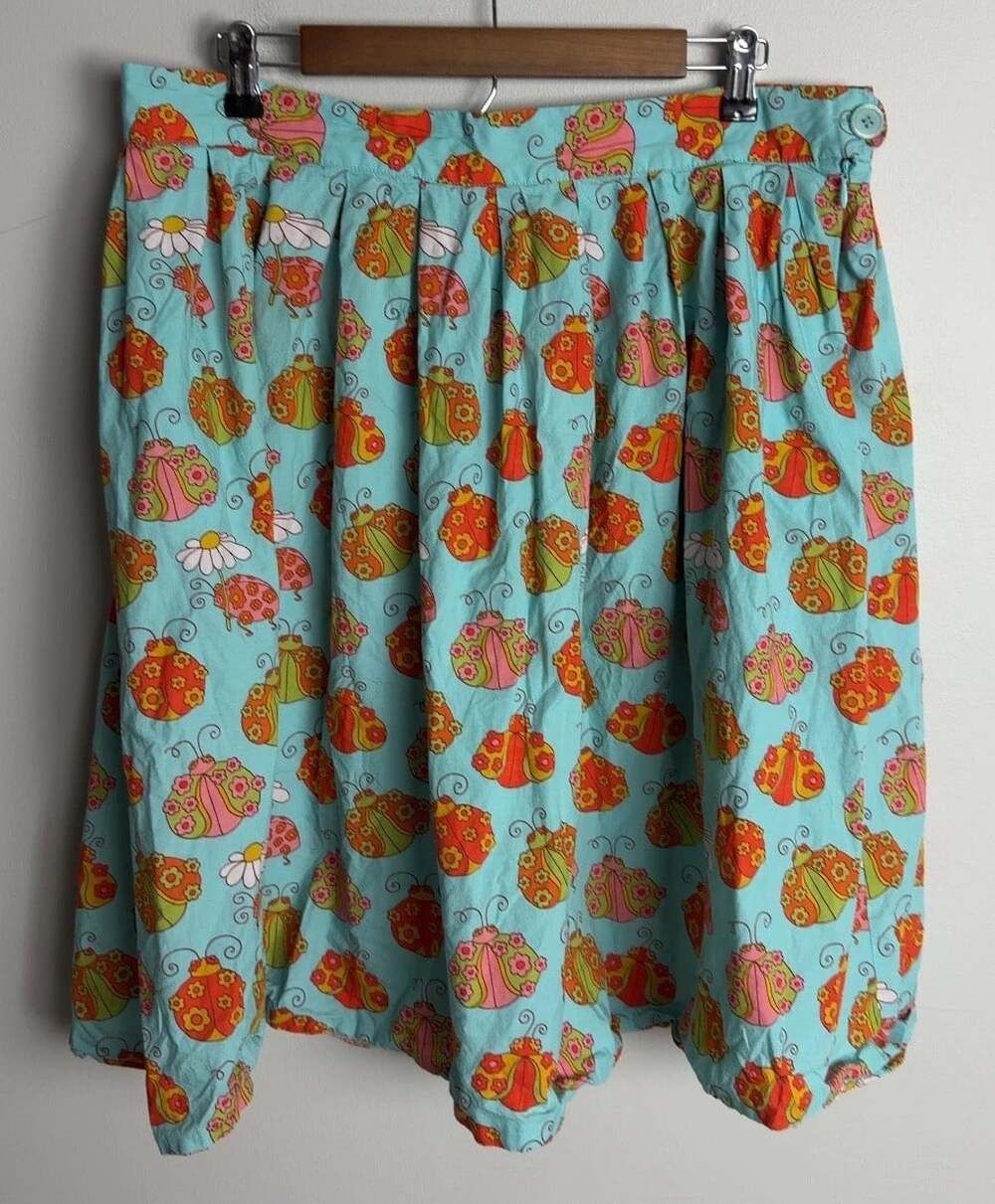 ModCloth Skirt Ladybug Flower Print 100% Cotton Pleated Plus Size 16W Women’s